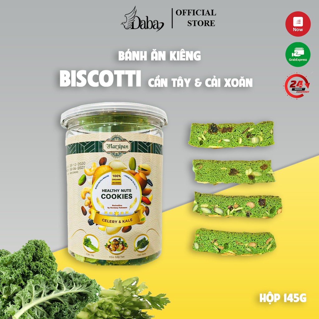 Bánh ăn kiêng giảm cân Biscotti mix Bột cần tây Bột cải xoăn với hạt dinh dưỡng nhân mắc ca, hạt dẻ cười (Hộp 90g, 145g)