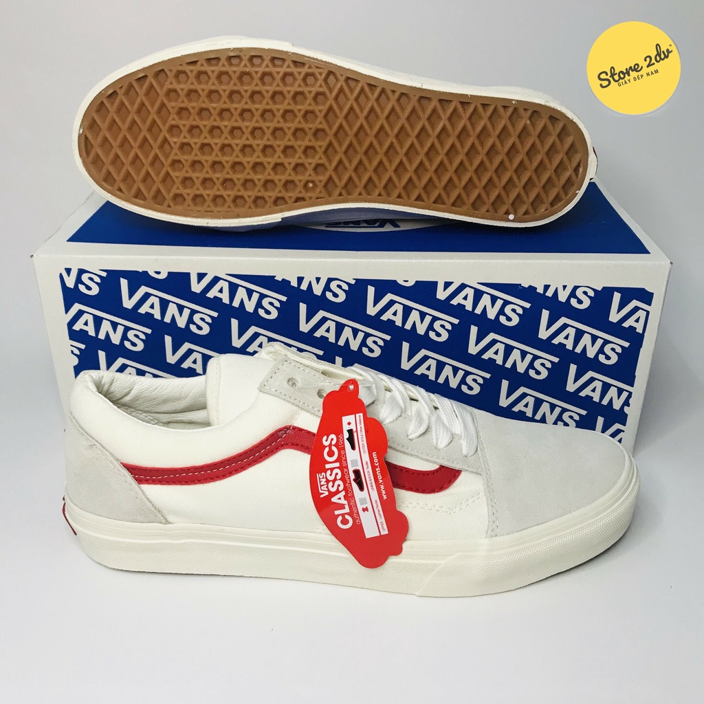 Giày Vans Trắng Viền Đỏ R11 Da Lộn Đế Nặng Giúp Giữ Thăng Bằng - Giày Dép Nam Giá Rẻ Thời Trang