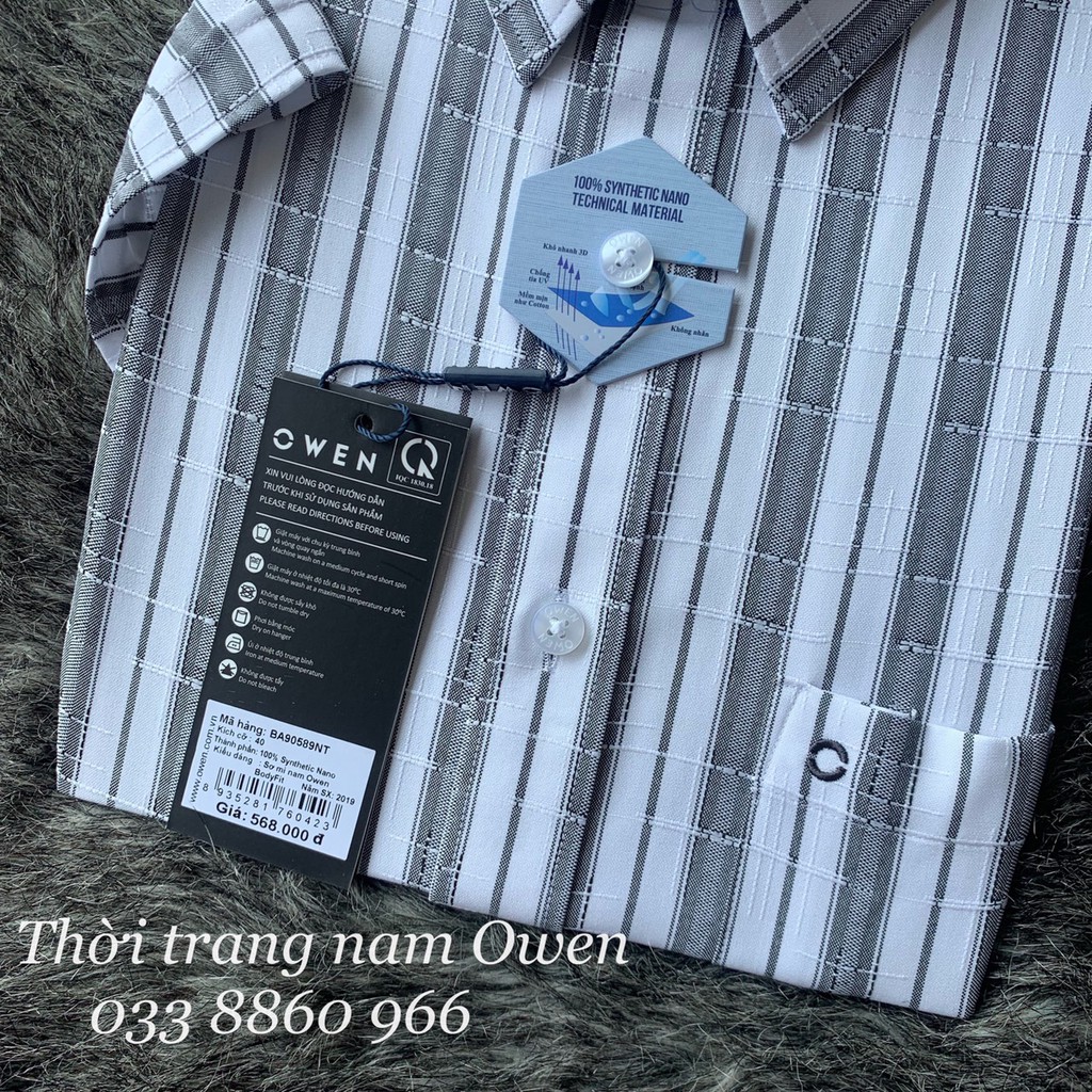 OWEN - Áo sơ mi ngắn tay Owen body fit kẻ xám 90589 | BigBuy360 - bigbuy360.vn