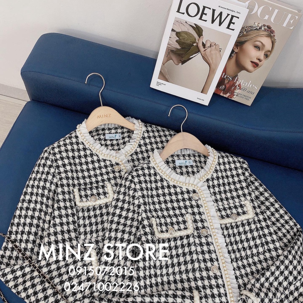 Khoác dạ tweed viền ngọc Minz | BigBuy360 - bigbuy360.vn