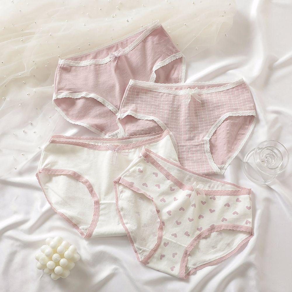 Quần Lót Cotton Viền Ren In Họa Tiết Trái Tim Phong Cách Hàn Quốc Quyến Rũ Cho Nữ