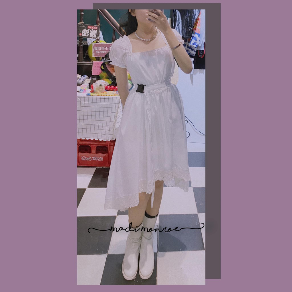 [HÀNG CÓ SẴN KHÔNG CẦN ORDER] ĐẦM TRẮNG ĐUÔI TÔM viền ren phong cách nàng thơ lolita khi chụp ảnh cưới cần đầm trắng