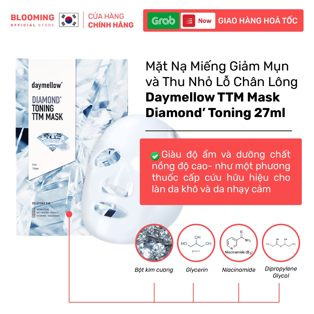 Mặt Nạ Miếng Giảm Mụn và Thu Nhỏ Lỗ Chân Lông Daymellow TTM Mask Diamond’ Toning 27ml