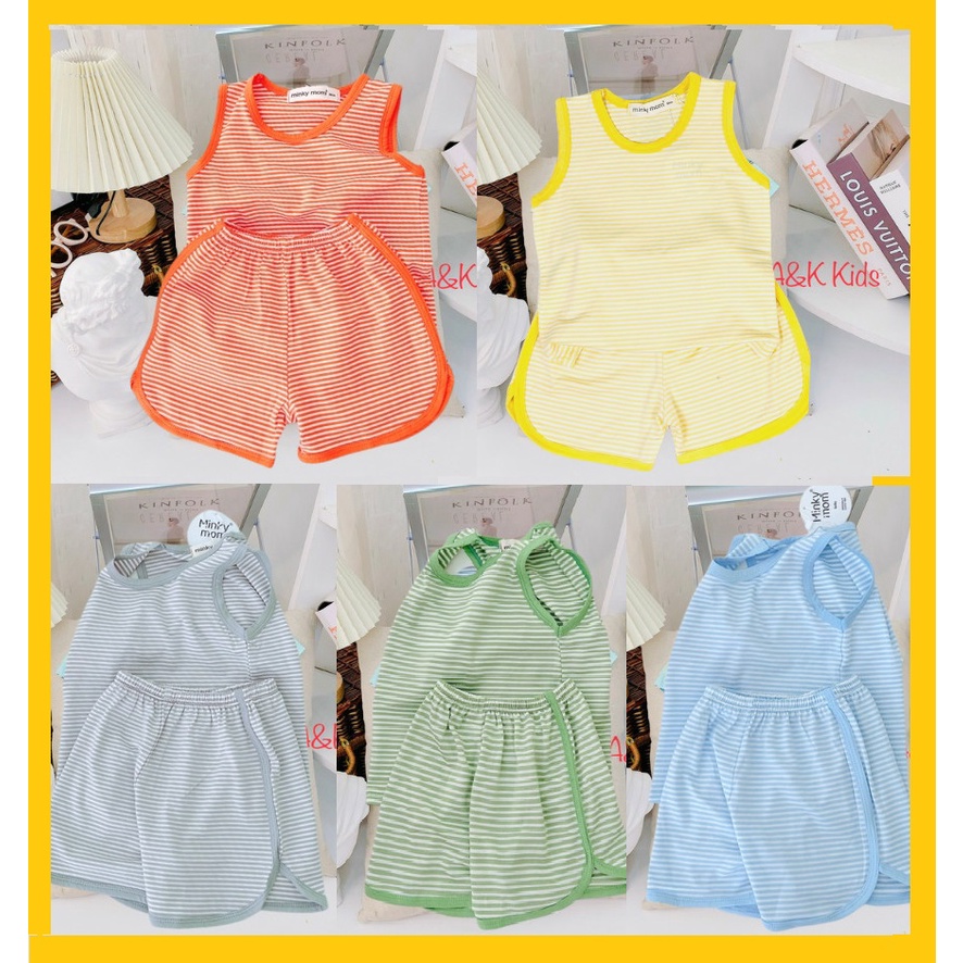 Đồ bộ MINKY MOM size đại cho bé trai bé gái ba lỗ thun sọc dệt, bộ quần áo trẻ em mặc nhà 1 2 3 4 5 6 7 8 tuổi BS004