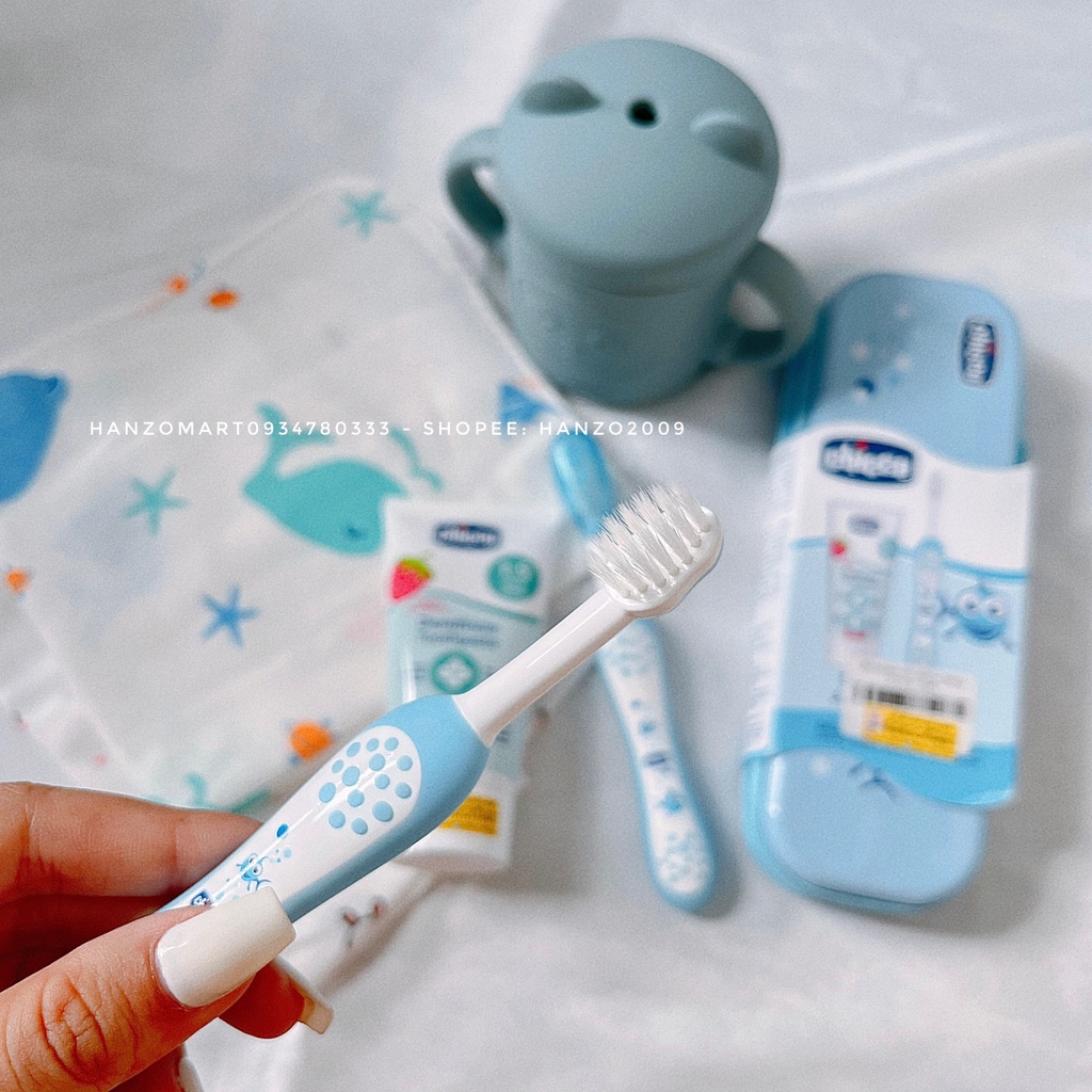Bàn chải silicon kem đánh răng nuốt được cho bé Chicco 6m+