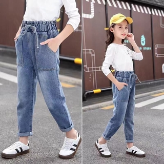 Quần Jean Denim Lưng Thun Cho Bé Gái 3-12 Tuổi