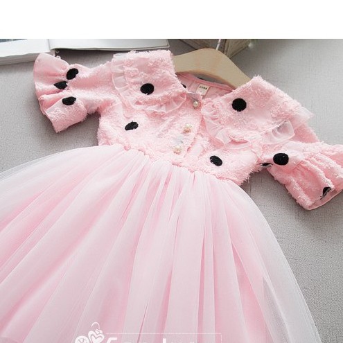 Váy công chúa tiểu thư bé gái họa tiết chấm bi tay lỡ  size 12-19kg DCC01