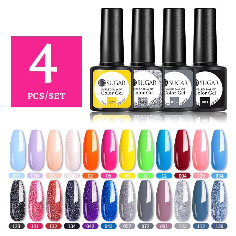 Set 4 lọ sơn gel UR SUGAR nhiều màu tùy chọn thời trang 7.5ml