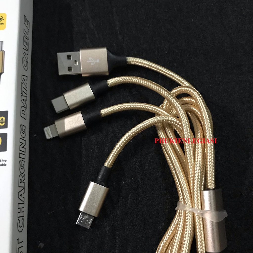 Cáp sạc 3 đầu dây dù SYC JA13 dài 1m2