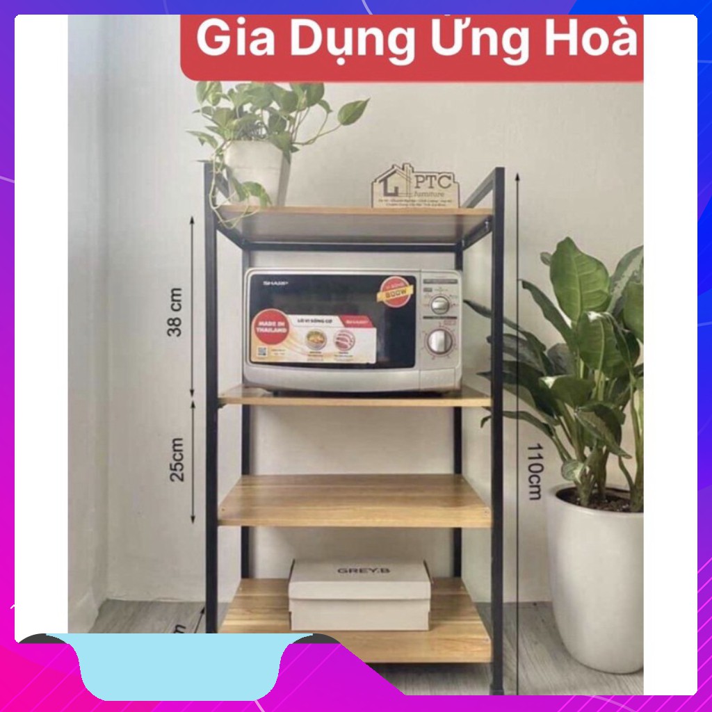 Kệ Lò Vi Sóng 4 Tầng Khung Sắt, Sàn Gỗ Cực Chắc Chắn