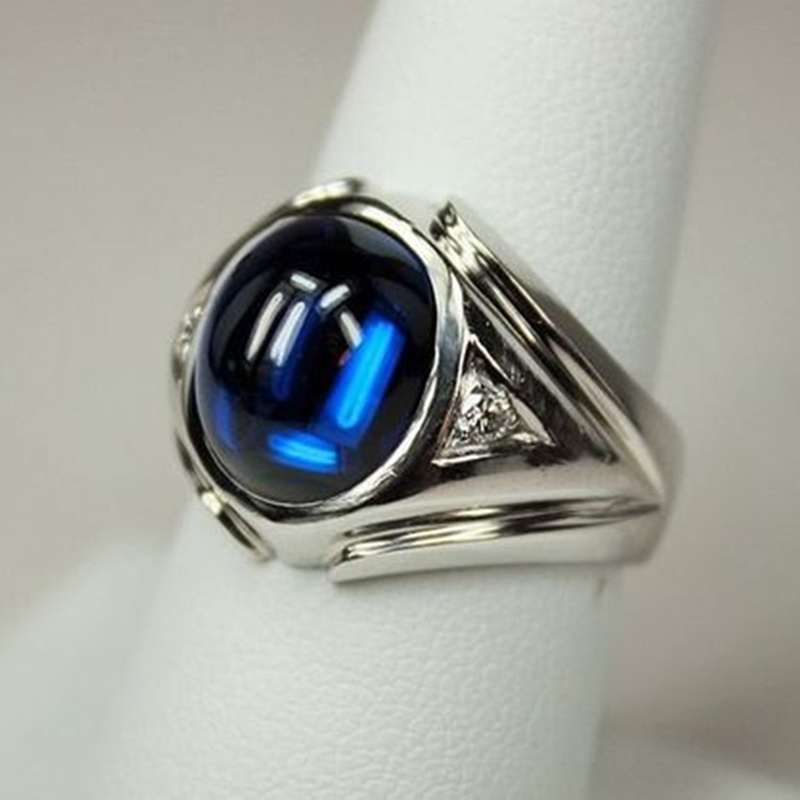 Nhẫn thép không gỉ đính đá sapphire sang trọng
