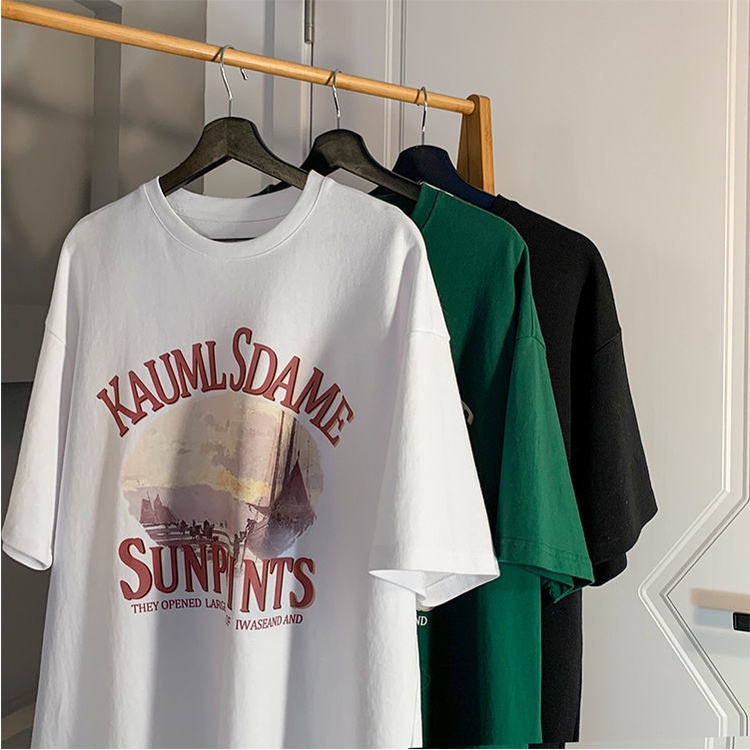 Áo Thun Dáng Rộng Phong Cách Harajuku Hàn Quốc Đơn Giản Cho Nam Nữ Size 3XL