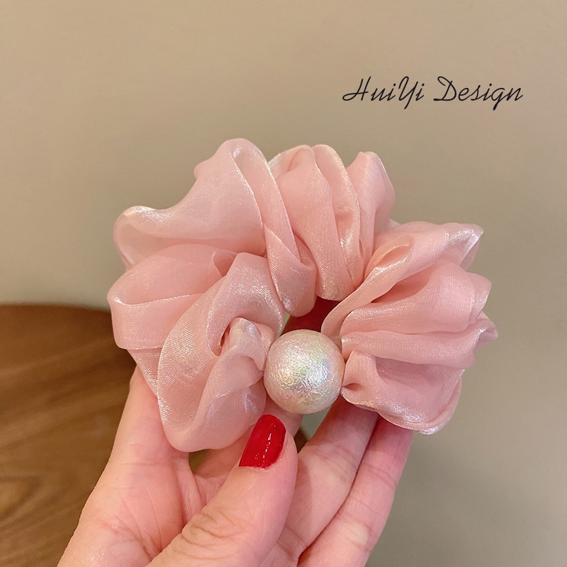 Dây buộc tóc, Scrunchies đính ngọc trai nhân tạo lụa satin nhún phong cách tiểu thư xinh xắn