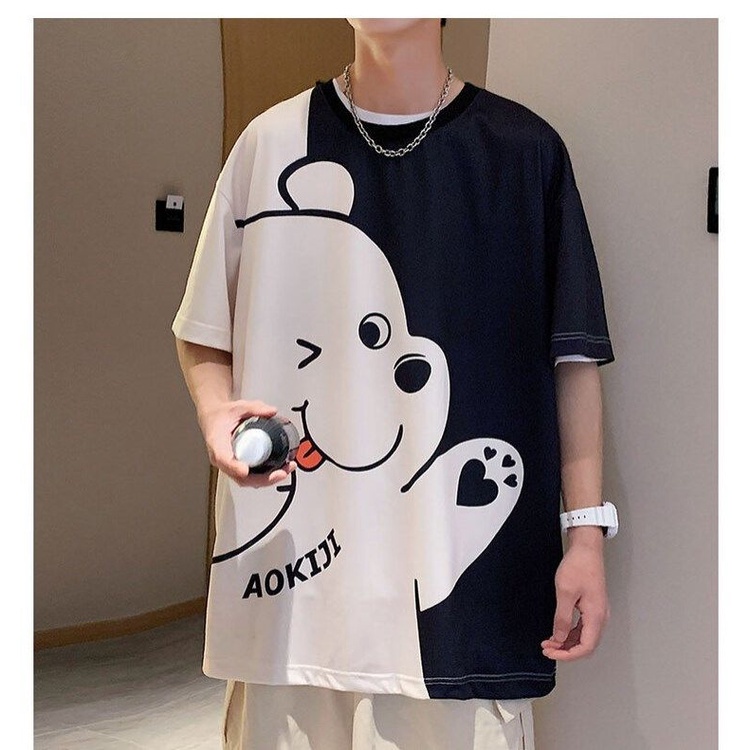 Áo thun tay ngắn in họa tiết hoạt hình phong cách mùa hè Hàn Quốc trẻ trung cho cặp đôi
