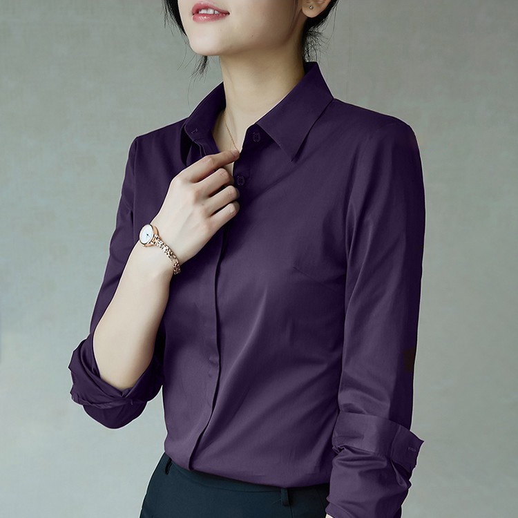 Áo sơ mi nữ tay dài màu trắng phong cách hiện đại trẻ trung