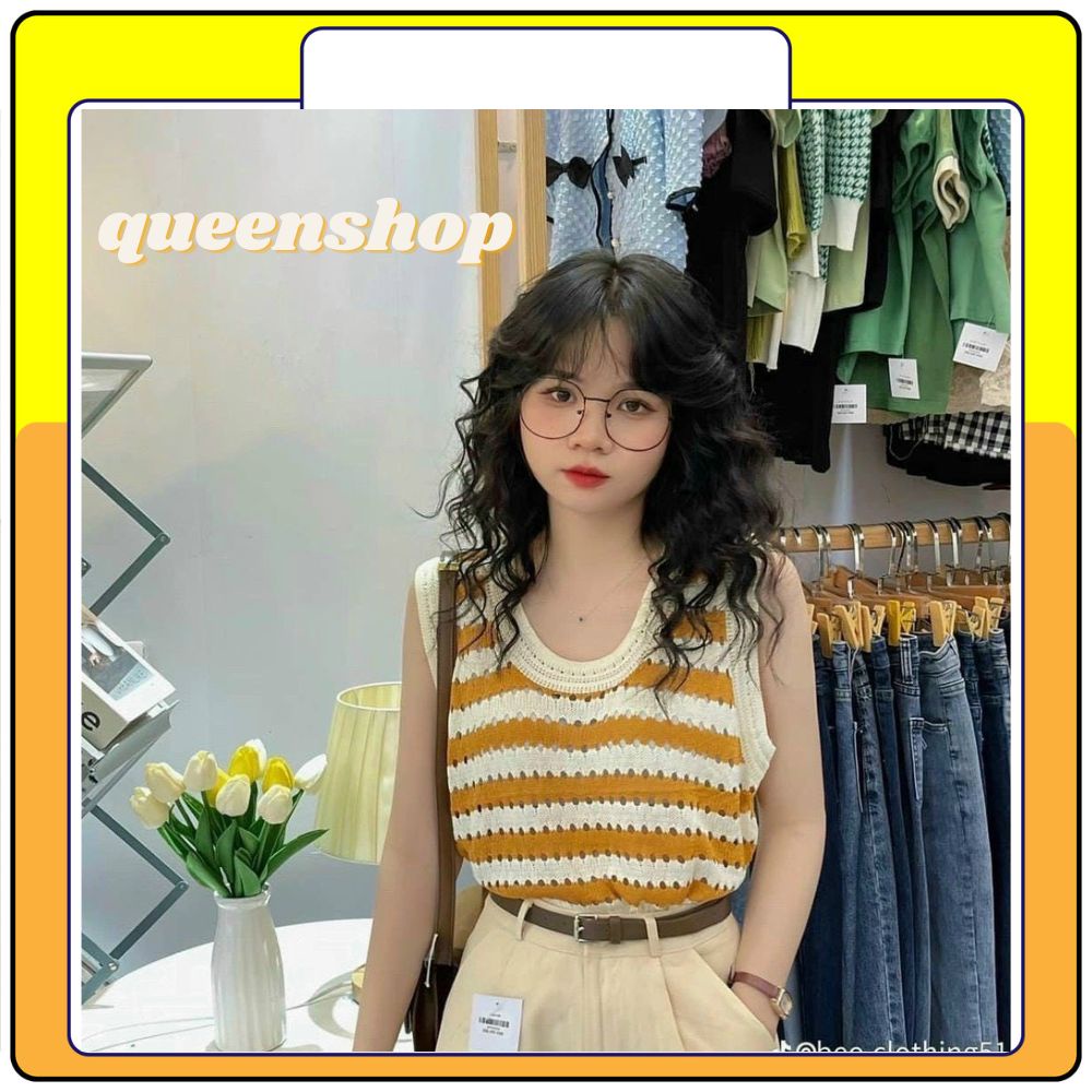 Áo len mongtoghi lưới sát nách, áo 3 lỗ len mongtoghi kẻ ngang – queenshop