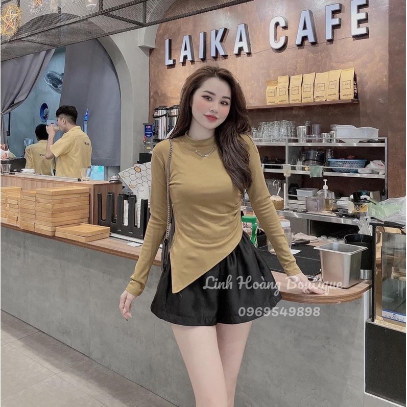 Áo Dài Tay Xích Cổ Nhún Eo Vạt Chéo Hàng Đẹp Loại 1 | BigBuy360 - bigbuy360.vn