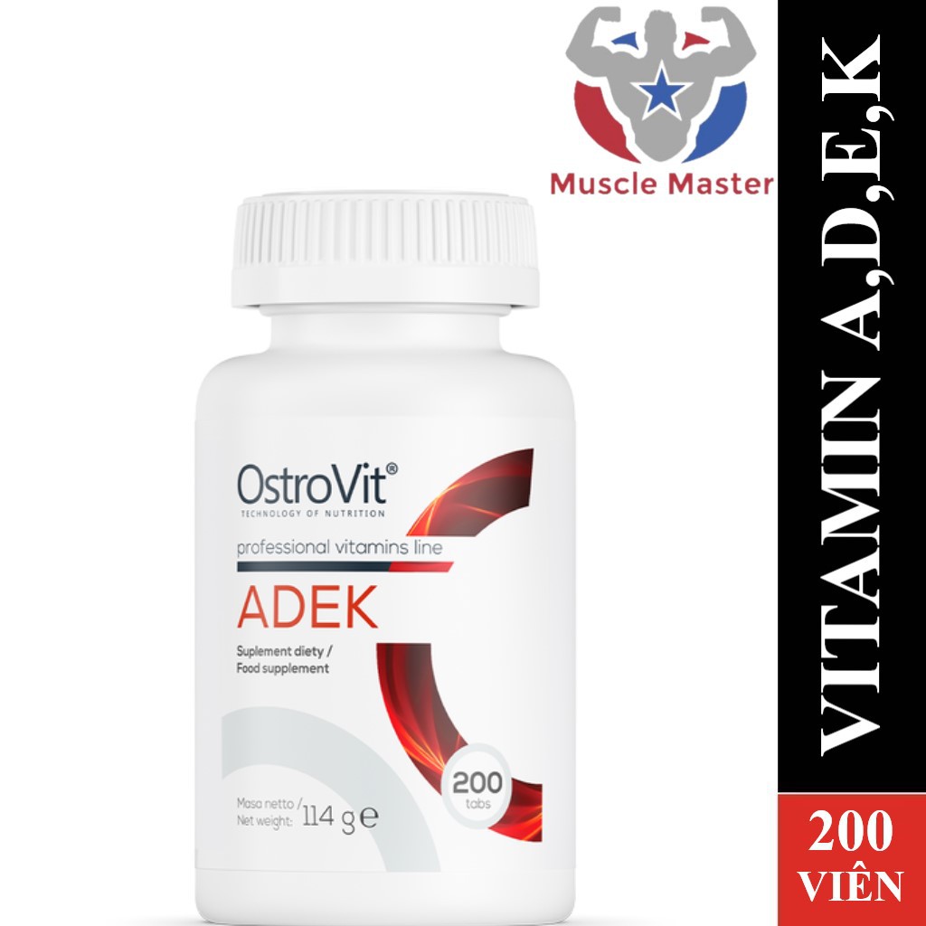 [CHÍNH HÃNG] Viên Bổ Sung Vitamin A, D, E, K Tốt Cho Da, Thị Lực, Tim Mạch và Xương Chắc Khỏe Ostrovit ADEK 200 Viên