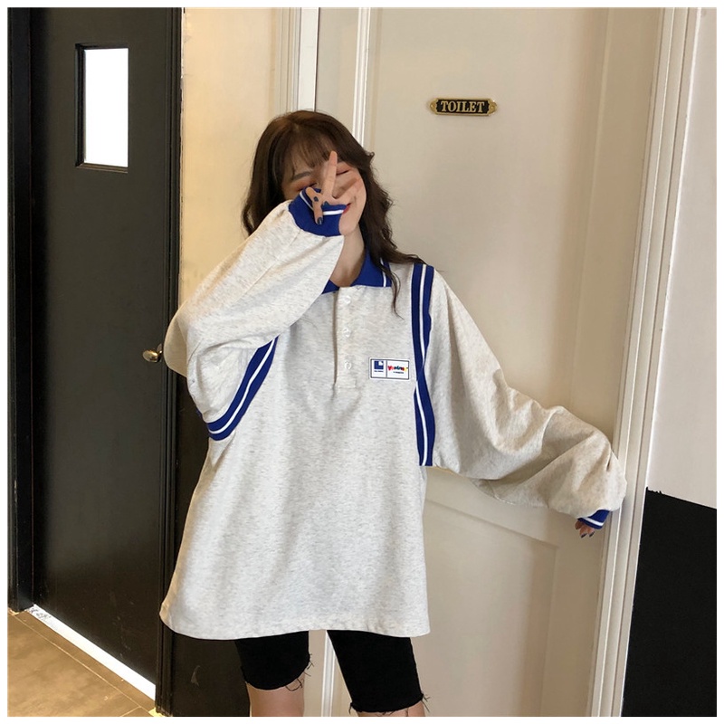 Áo Hoodie Dáng Rộng Cổ Polo Phong Cách Thời Trang Nhật Hàn Dành Cho Nữ | BigBuy360 - bigbuy360.vn