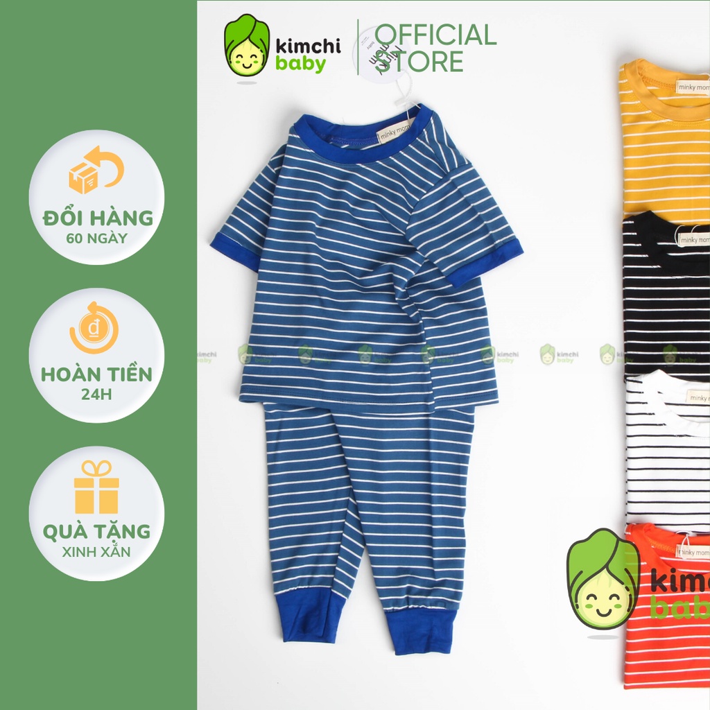 Đồ Bộ Bé Trai, Bé Gái Minky Mom Vải Thun Lạnh Hoạ Tiết Kẻ Ngang, Bộ Dài Tay Cho Bé Mặc Nhà MKMTD2107