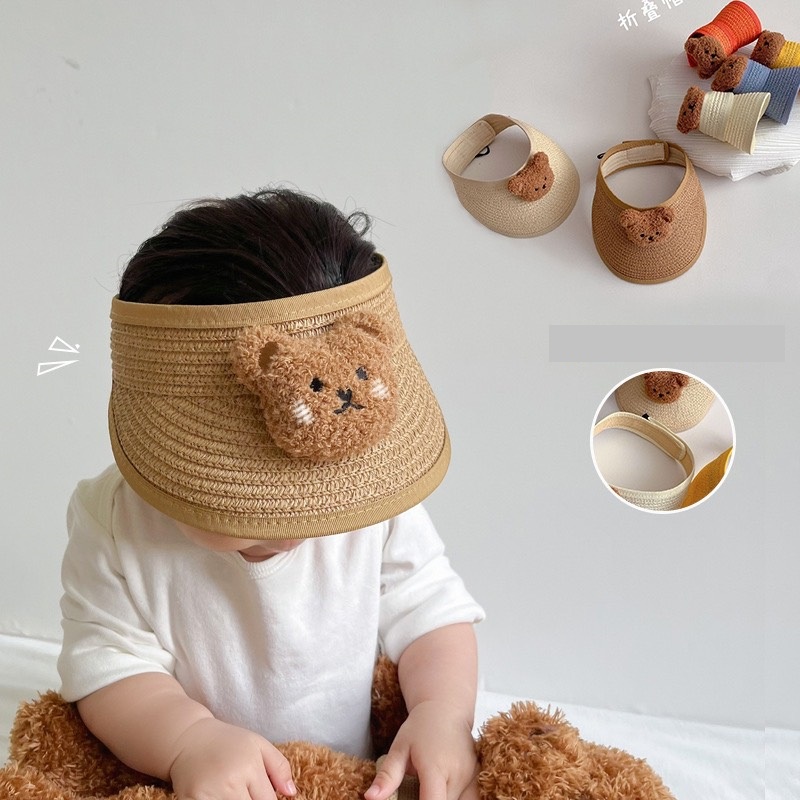 Mũ nón cói đi biển mùa hè bé trai bé gái mũ nửa đầu lưỡi trai gấu che nắng cực xinh cực thoáng