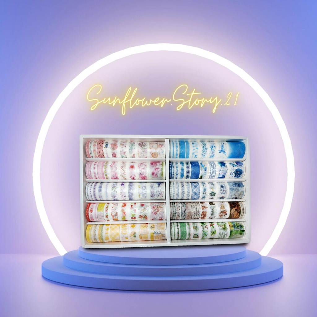 Hộp 100 cuộn washi tape dễ thương dùng trang trí sổ, trang trí bullet journal