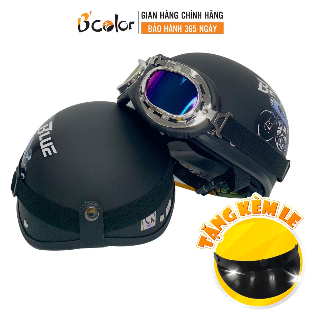 Mũ Bảo Hiểm Nửa Đầu Có Họa Tiết Kèm Kính Phi Công Thời Trang- B'COLOR