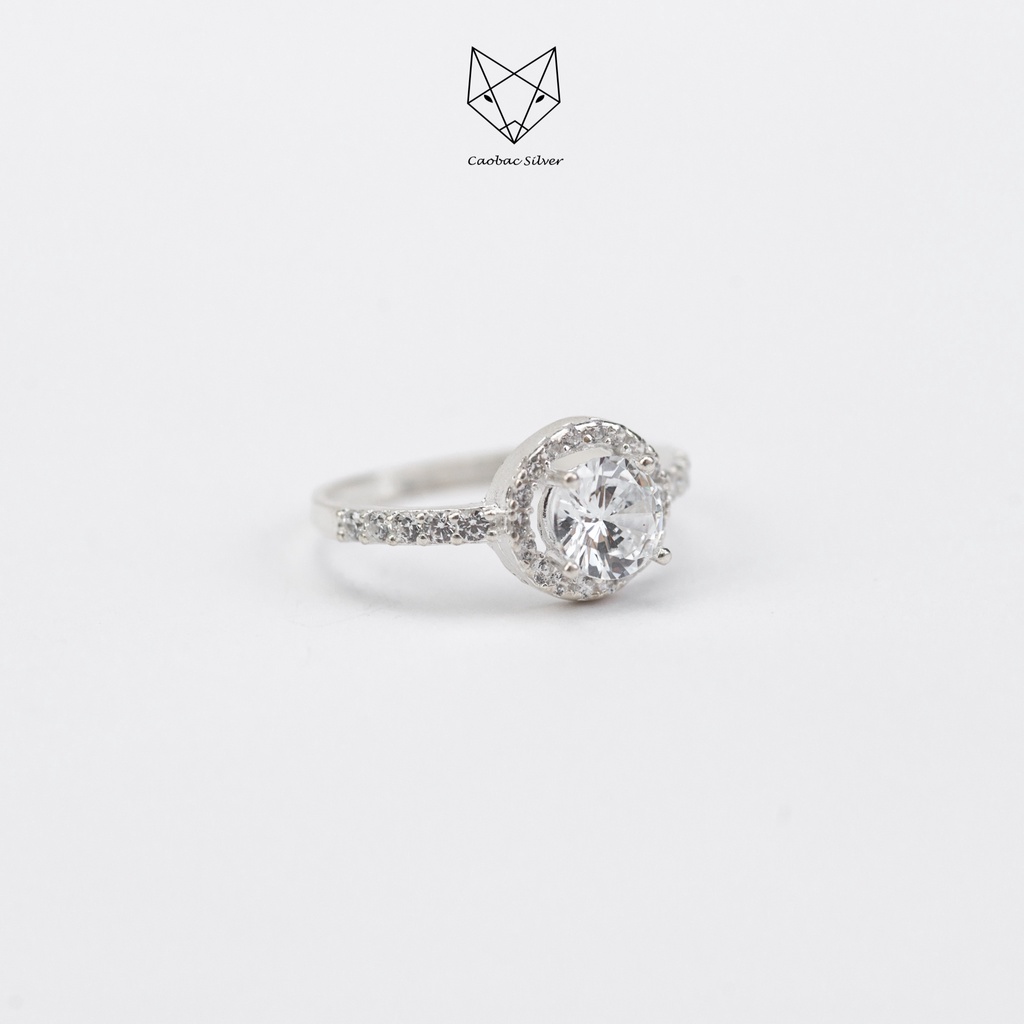 Nhẫn Bạc Ta Đính Đá Cao Cấp CaoBac Silver Ổ Đá VIền Đá Tròn Sang Trọng, Quý Phái Dành Tặng Riêng Cho Bạn Gái