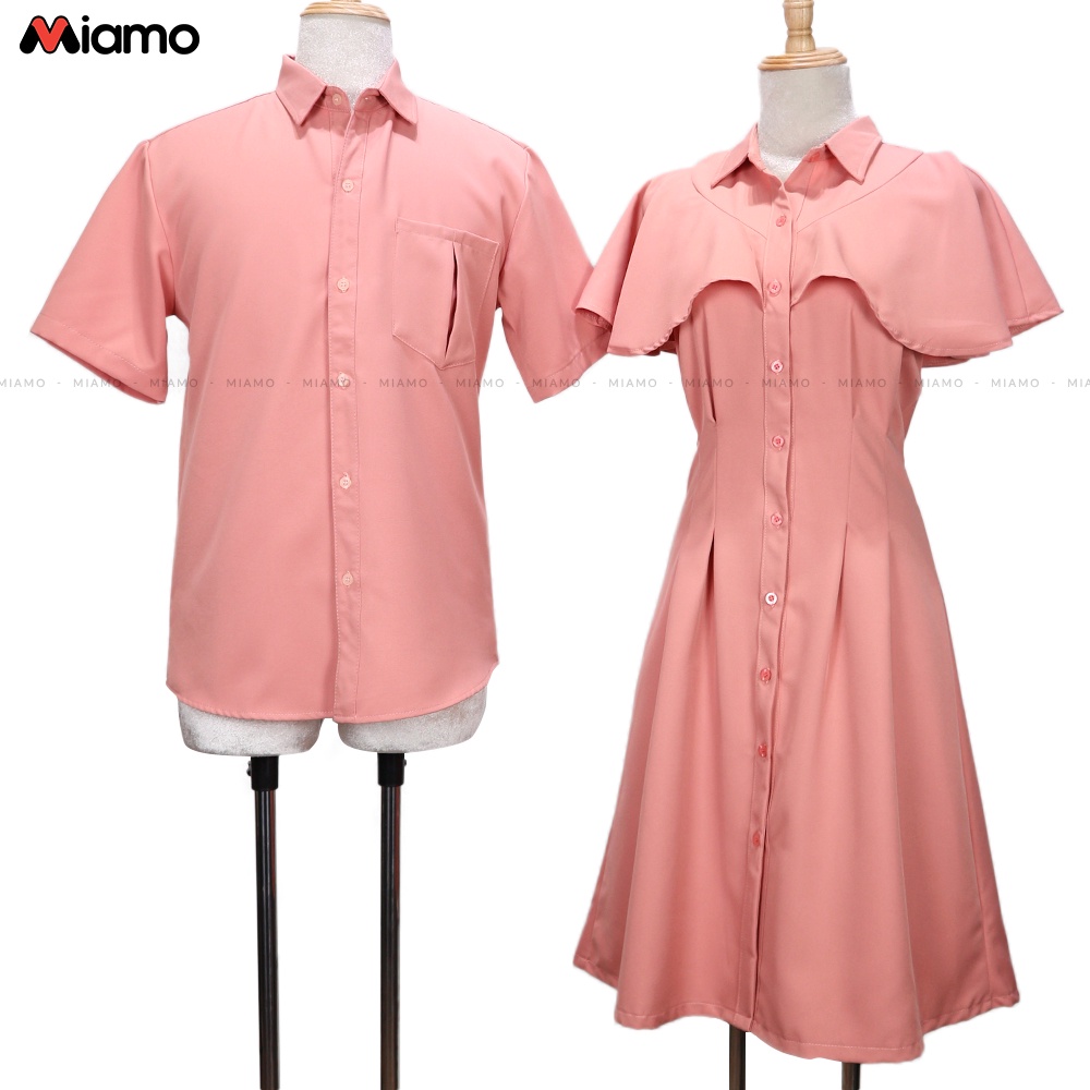 [Freeship] Set đồ đôi nam nữ couple sơ mi nam - đầm vai bèo phong cách châu âu thời trang Miamo NB76 (Kèm ảnh thật)