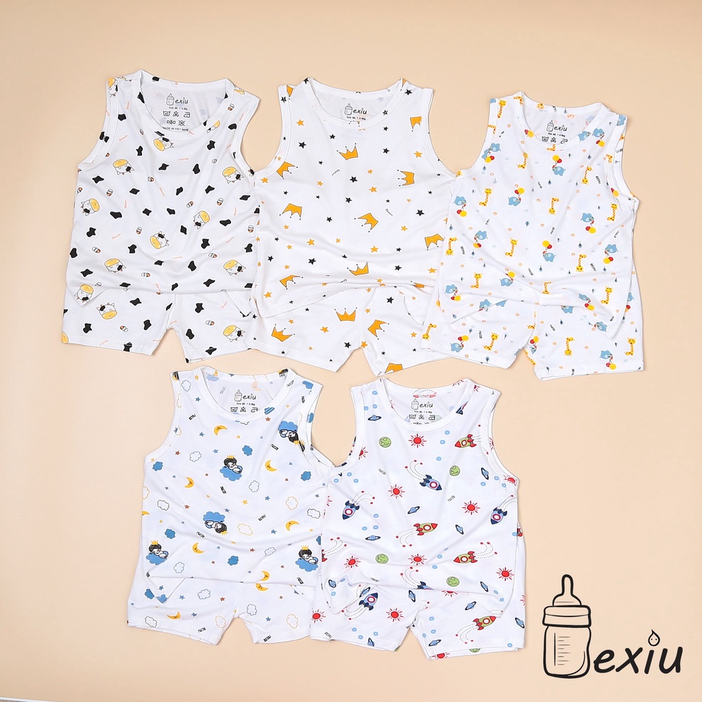 Bộ ba lỗ in rơi Bexiu Bx - Quần Áo Trẻ Sơ Sinh Thun Cotton Lạnh  Mềm Mượt Mát Cho Bé Trai Và Gái Từ 6-19kg