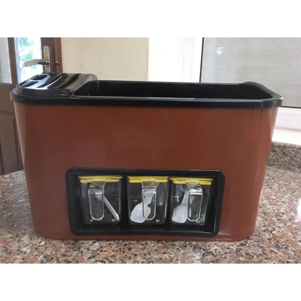 Kệ gia vị nhà bếp 3 cốc có nắp đậy chống ẩm hàng Việt Nam | BigBuy360 - bigbuy360.vn