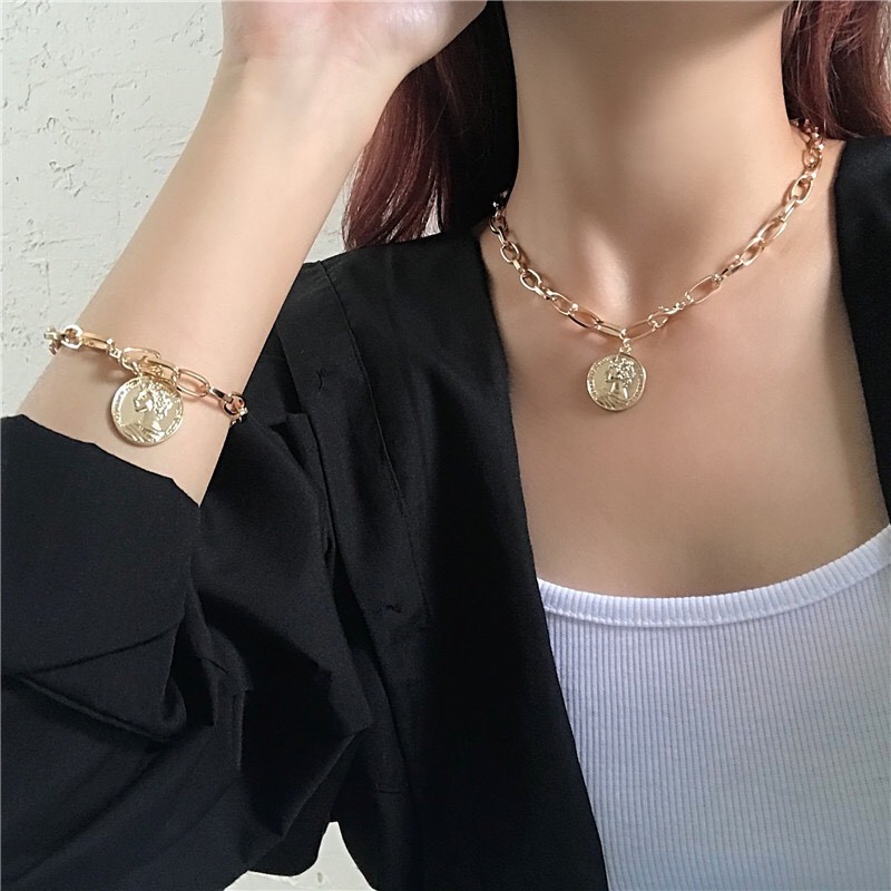 Vòng cổ dây xích TOBI STORE Dây chuyền chocker xích to mặt đồng xu cổ điển TB123