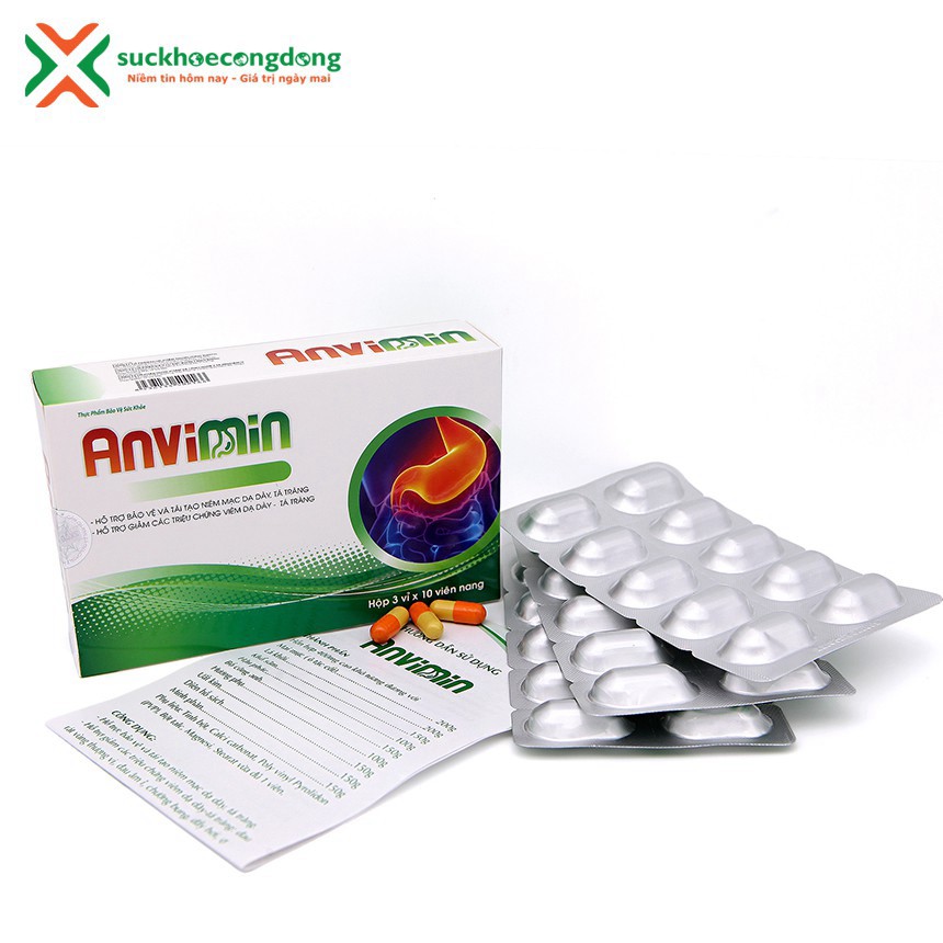 Viên dạ dày ANVIMIN ⚡️FREESHIP⚡️ Hỗ trợ giảm viêm loét dạ dày, tá tràng, giảm đau thượng vị (30 viên) ⚡️SK365