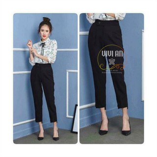 Quần Baggy nữ ❤️ Freeship ❤️lệch gấu, khuy cài - Quần Vải Nữ công sở, thanh lịch, dễ phối đồ