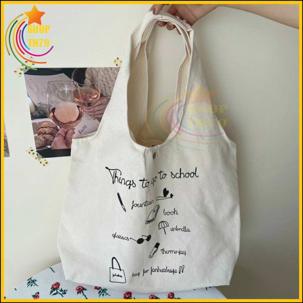 Túi đeo vai thời trang vải canvas mềm loại to đi hoc , đi chơi , đi làm đều rất đẹp - THING GO