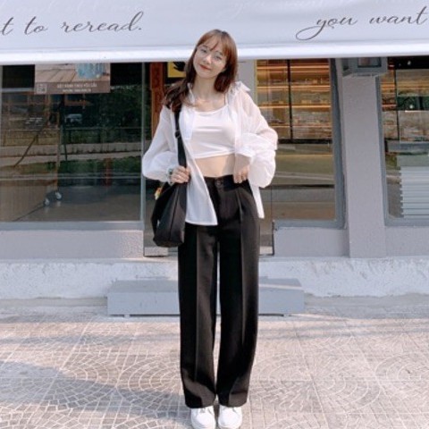 Quần vải ống suông dài lưng cao nữ | BigBuy360 - bigbuy360.vn