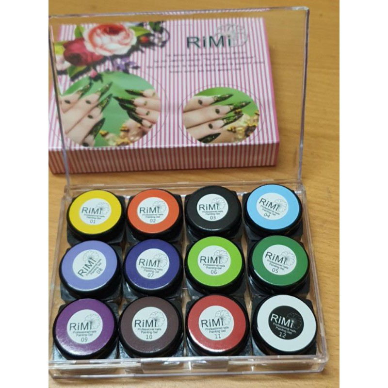 gel vẽ rimi, gel vẽ móng rimi, set gel vẽ rimi 12 màu