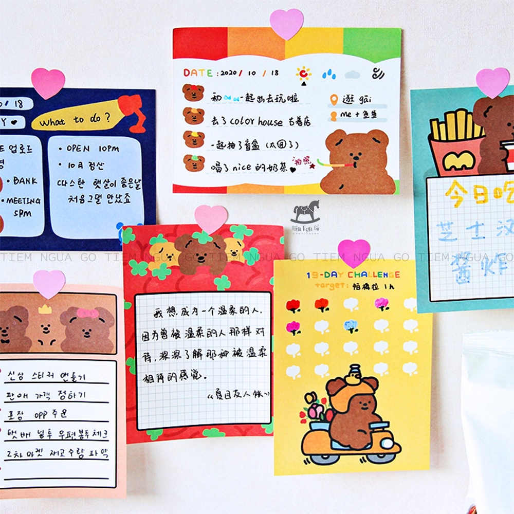 Tập 50 Note Gấu Nâu Giấy Note Ghi Chú Cute Dễ Thương Trang Trí Bullet Journal - Tiệm Ngựa Gỗ