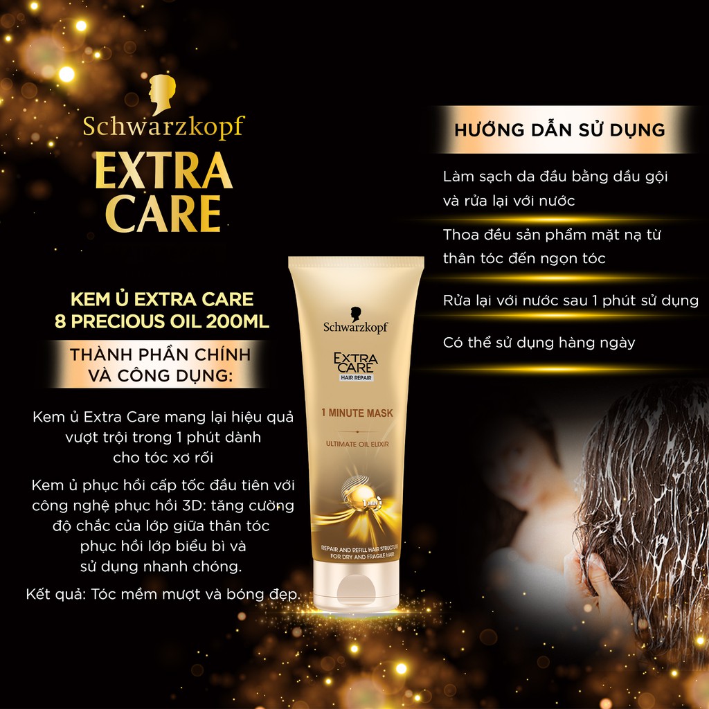 Kem ủ dưỡng ẩm Schwarzkopf Extra Care 8 Precious Oil 1 Minute Mask 200ml