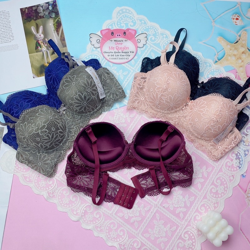 Áo ngực quả ngang đệm mỏng , áo lót ren có gọng mút chân ngực 1cm nâng ngực chống xệ