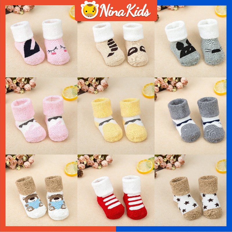 Vớ  cotton dày dặn giữ nhiệt họa tiết hoạt hình cho bé 0-4 tuổi