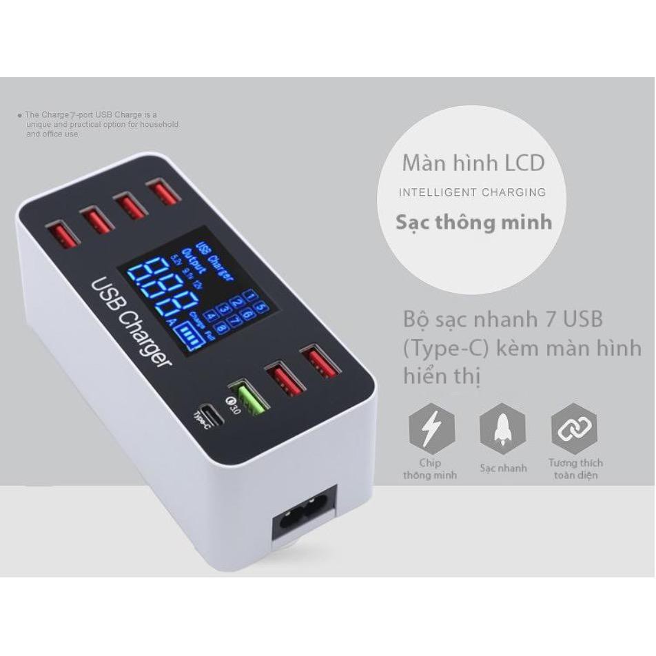 Bộ sạc nhanh WLX-A9+ 7 USB (1 cổng Type-C) Màn hình LCD - Home and Garden