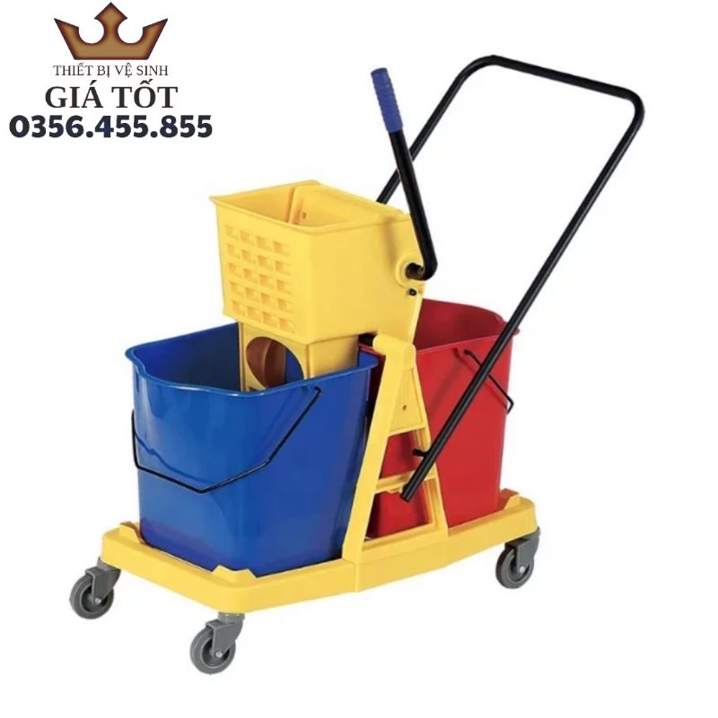 Xe vắt nước thùng đôi dung tích 46L - Xe vắt móp 46 lít 2 ngăn hàng chính hãng