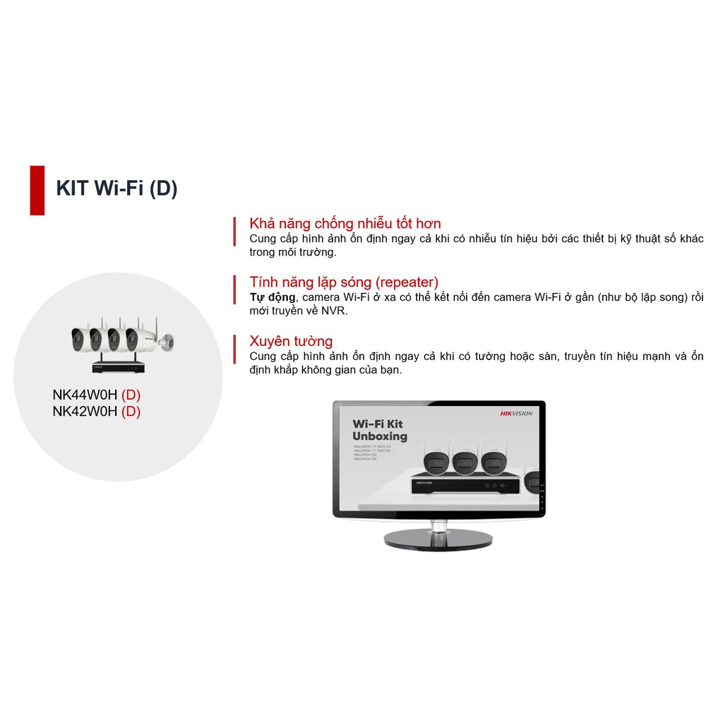 Bộ Kit 4 Camera IP Wifi 2MP Thế hệ mới HIKVISION NK42W0H(D) - BH24T Chính hãng