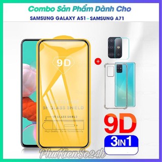 Combo 3 sản phẩm Kính cường lực Full màn + dán camera + ốp chống sốc 4 góc loại xịn cho SAMSUNG A51 / A71