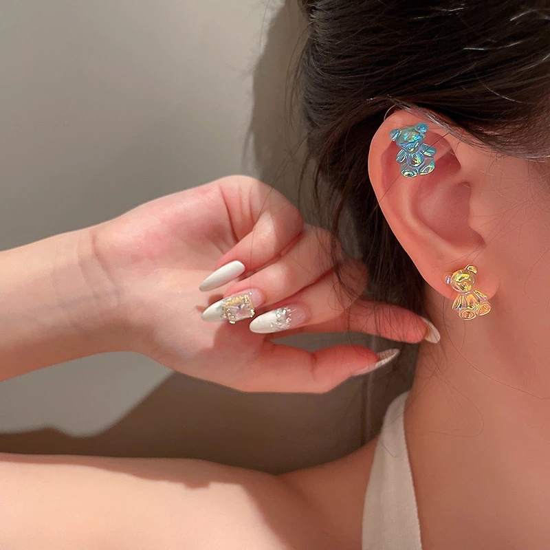 Bông tai xỏ lỗ hình gấu Teddy màu kẹo dễ thương phong cách Hàn Quốc cho nữ