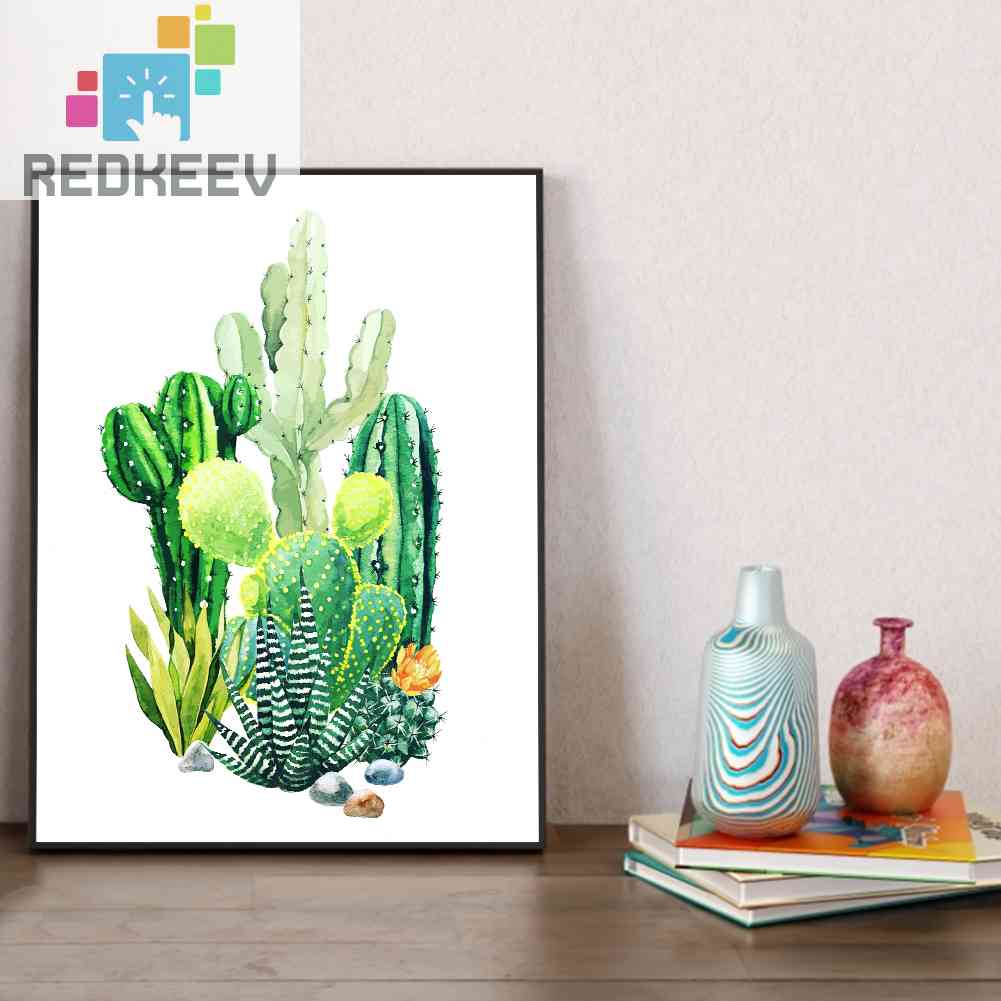 Bộ Tranh Đính Đá 5D Tự Làm Hình Cây Xương Rồng Xanh Lá