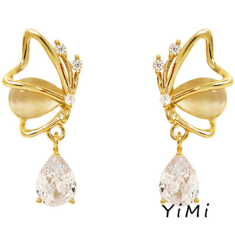 🎀Bông Tai Mạ Bạc 925 Đính Đá Opal Hình Giọt Nước Bướm Giọt Nước Thời Trang Cho Nữ
