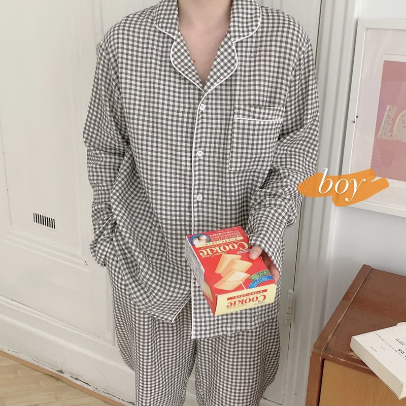 Đồ ngủ couple, váy ulzzang/ pijama nam sọc caro