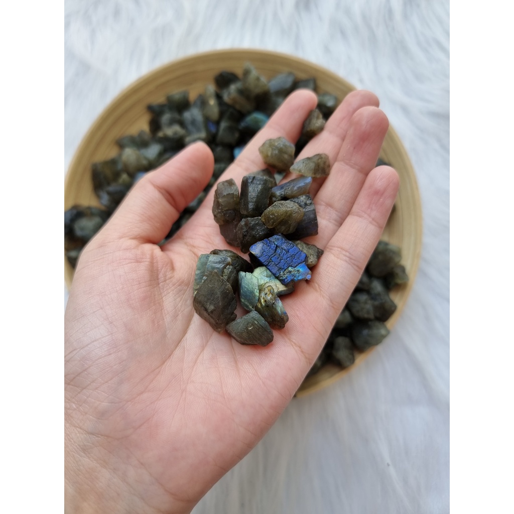 Đá thô Labradorite mini (Đá xà cừ - Hắc Nguyệt Quang) đá thanh tẩy Tarot, Reiki, đá thach anh phong thủy
